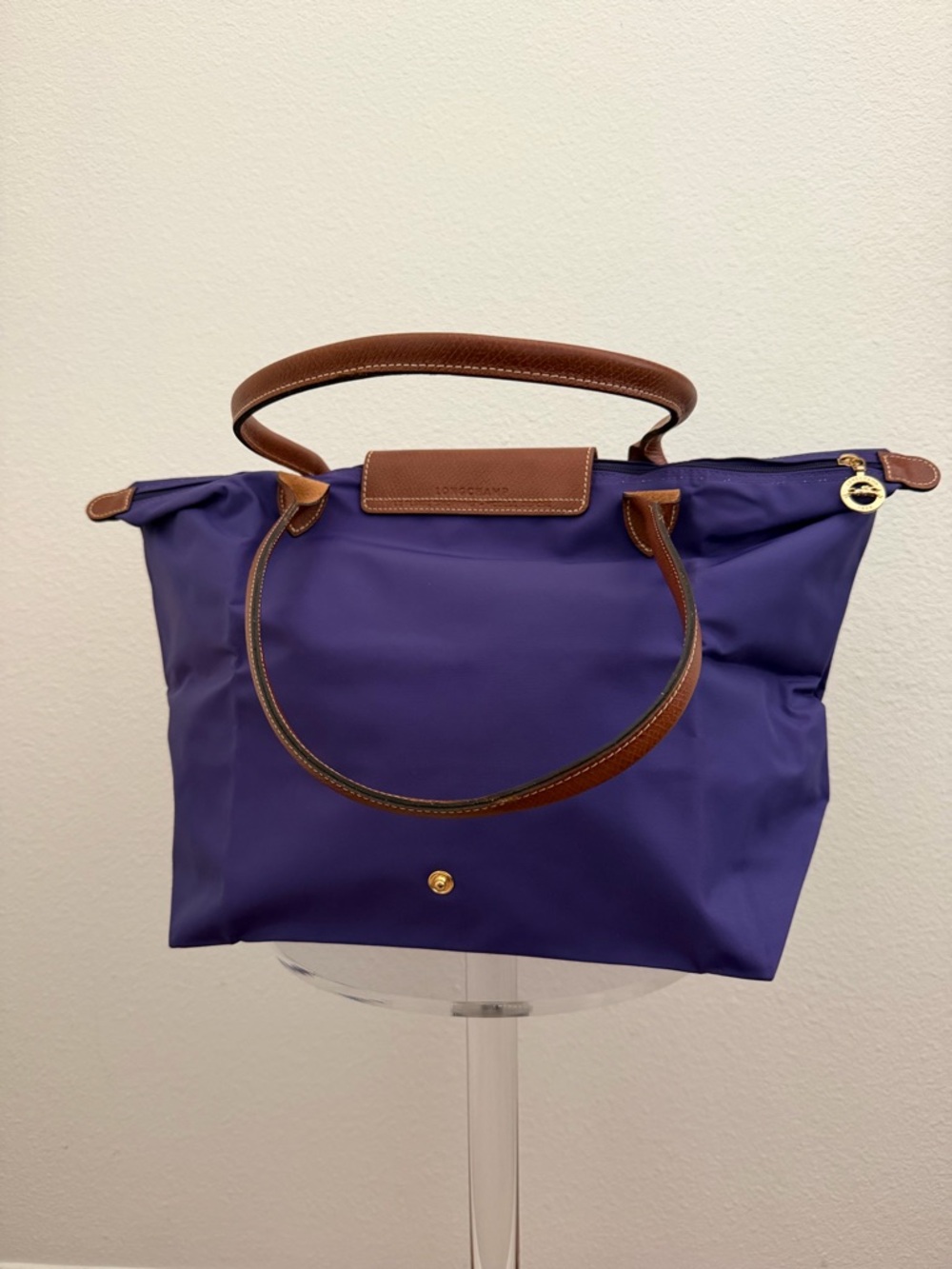 Longchamp Le Pliage Original Top Handle Bag in purple & brown leather - Picture 8 of 13
